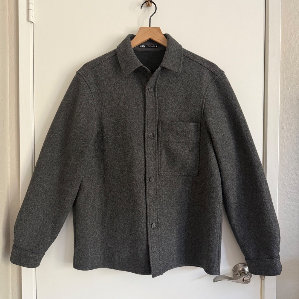 Zara Man Charcoal Grey Wool Blend Button Down Small Fall Winter Barncore